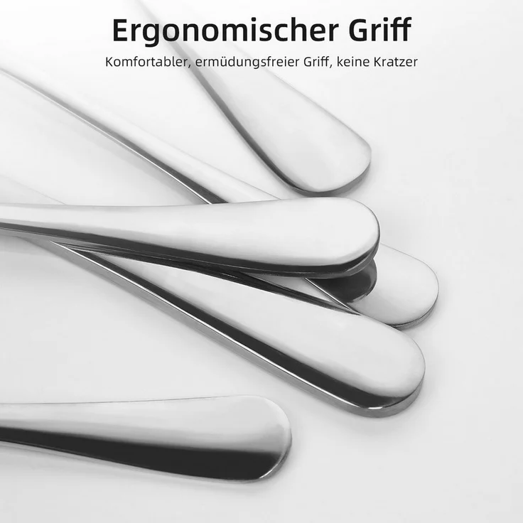 Simloveve Besteck-Set 48 teilig Besteck Set für 12 Personen, Besteckset mit Gehämmert Griff, Edelstahl, Essbesteck Set inkl Messer, Gabel, Löffel, Spülmaschinenfest, Rostfrei – Bild 2