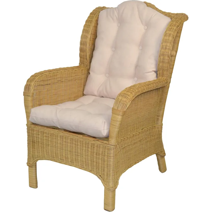 Rattansessel, Ohrensessel, Nostalgie-Sessel, handgeflochten, mit Kissen