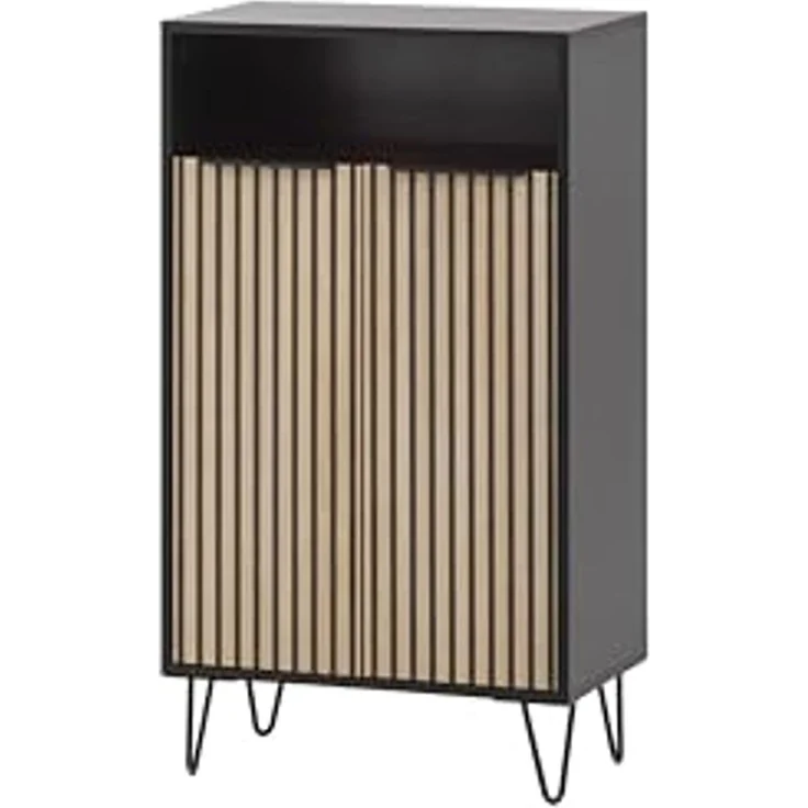 Schildmeyer Schuhschrank Hank, Holzwerkstoff, Schwarzmatt/Akustikpaneel Optik, 60,2 x 33,1 x 107,9 cm – Bild 1