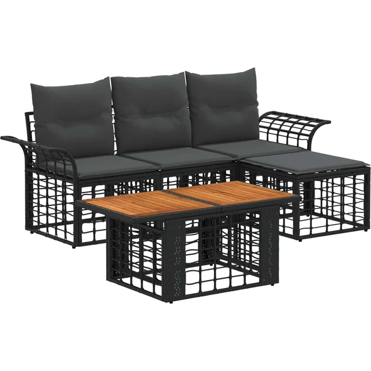 vidaXL Gartensofa-set 5 stk. Schwarz und Dunkelgrau Poly-Rattan 3437971 – Bild 2