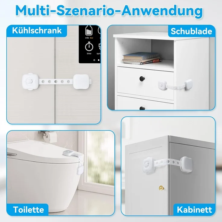 ECHOCUBE Kindersichere Schrankschlösser, 6 Stück Doppelschlösser Baby-sichere Schrankschlösser, verstellbare Baby-Sicherheitsschlösser für Schränke, Schubladen, Kühlschrank, Toilette (weiß) – Bild 7