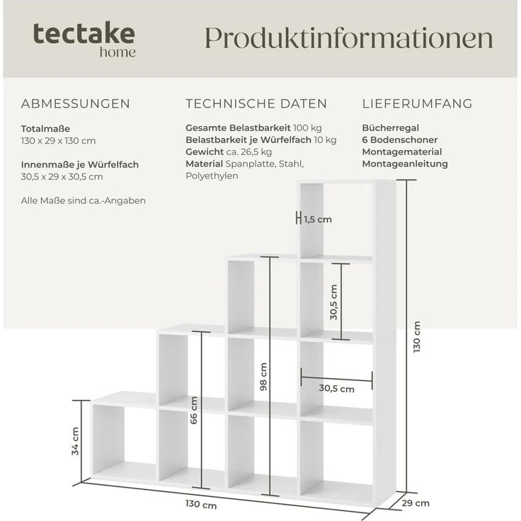 tectake Bücherregal Talisa, Einzelstück, praktisches Würfeldesign – Bild 3