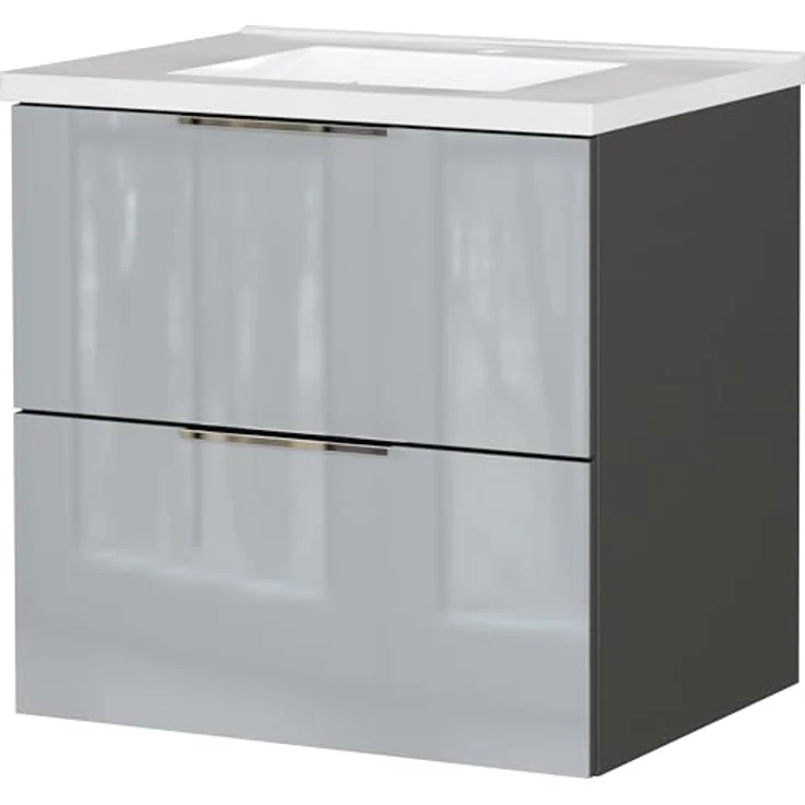 Germania Waschtisch inkl. Becken 9084-587 GW-Vasio, in Graphit/Silbergrau, mit Waschbecken in Dekor weiß, 61 x 61 x 46 cm (BxHxT) – Bild 2