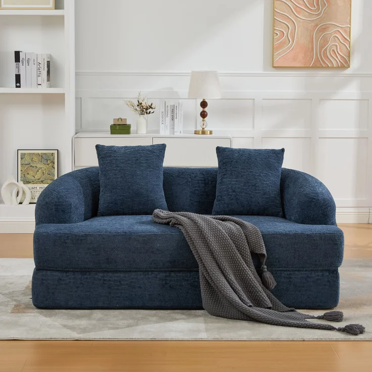 ZUBALIYA Schlafsofa 84x65 cm, mit LED - Beleuchtung, mit Chenille - Bezug, modular aufgebaut, mit Schaumstoffpolsterung, Blau – Bild 8