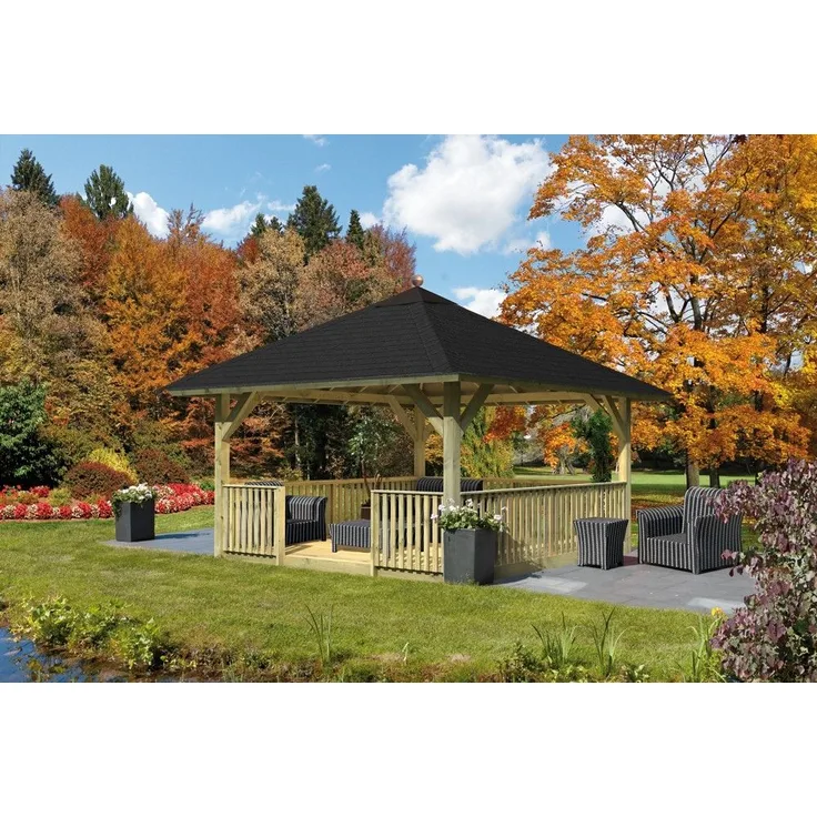 Pavillon-Set Holm 1 mit Rechteckschindeln schwarz, 359x359 cm CLASSIC kdi, Karibu