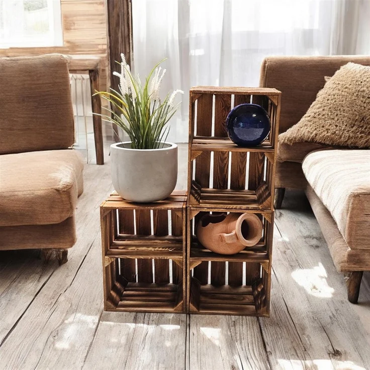 4er Set Holzkisten Weinkisten Obstkiste Klein Geflammt Regal aus Holz 40x30x25cm – Bild 7