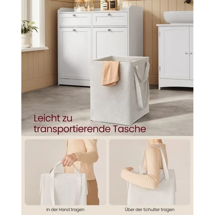 Vasagle Badschrank mit Wäschekörbe, Holzwerkstoff weiß, 40 x 78,9 x 80,2 cm – Bild 3