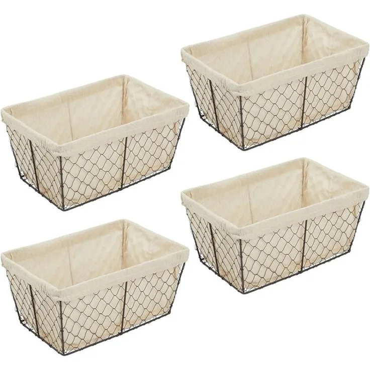 mDesign Drahtkorb Aufbewahrung Ablage Organizer Stoff 4er-Set Metall Bronze