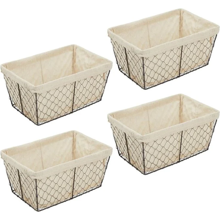 mDesign Drahtkorb Aufbewahrung Ablage Organizer Stoff 4er-Set Metall Bronze – Bild 1