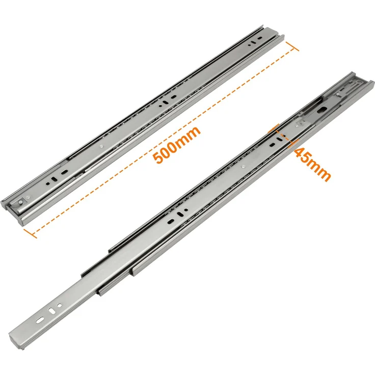 Eikuavons 4 Paar Schubladenschienen 500 mm Vollauszug, 3-teilig, Softclose mit Selbsteinzug, 45 kg Tragkraft, Schubladenauszug aus Stahl, kaltgewalzter Stahl, Silber – Bild 3