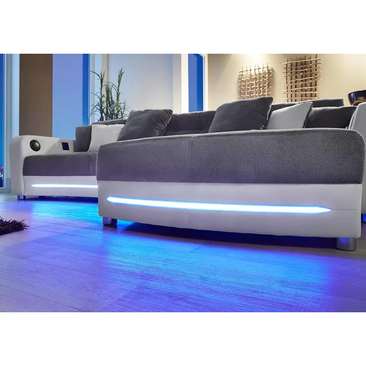 Multimedia-Ecksofa Couch mit RGB-LED Bluetooth Soundsystem USB in Grau / Weiß – Bild 5