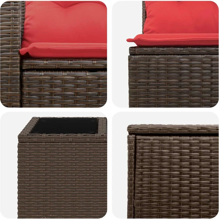 vidaXL Sofa Set 8 stk. Braun und Rot Polyrattan und Stahl 3448327 – Bild 8