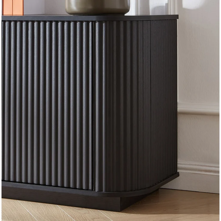 DESVIAE Sideboard mit 4 Türen und Wellenmuster 162,5x61x38 cm MDF Schwarz – Bild 8