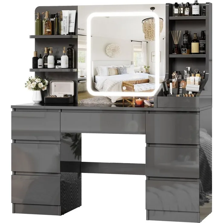 HOMALL Schminktisch Schminktisch Spiegel und LED Mit 7 Schubladen 8 Ablagefächern ostern (GroBe: 110 40*139 cm Einstellbare drei Farbtemperaturen, um thr perfektes Make-up zu prasentieren ostern geschenke)