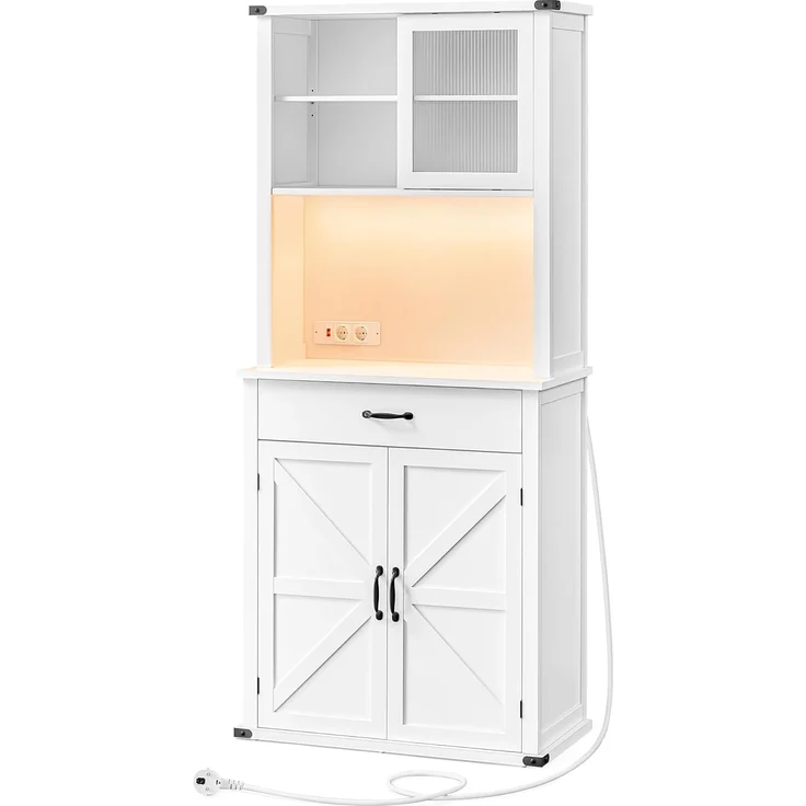 VASAGLE Sideboard mit Beleuchtung, Aufbewahrungsschrank, mit Türen und Schubladen, Küchenschrank, Kaffeebar, verstellbare Ablage, Landhausstil, wolkenweiß BBK363W21 – Bild 1