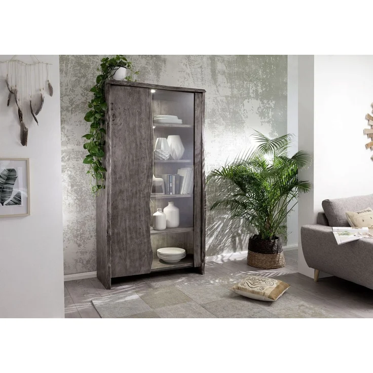Vitrine Akazie 105x45x204 grau lackiert PURE ACACIA #911 – Bild 7