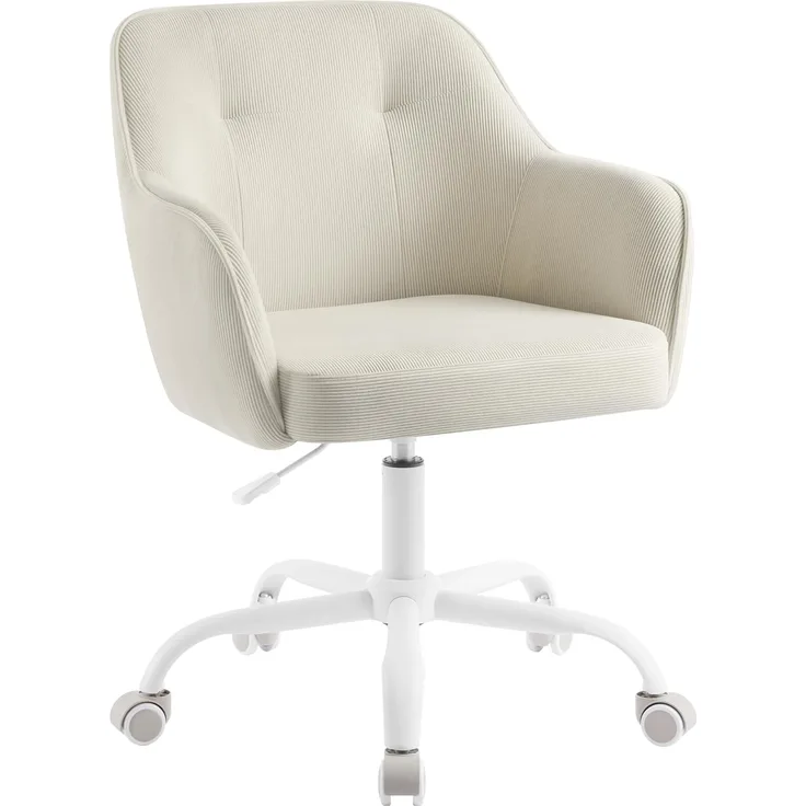 SONGMICS Homeoffice-Stuhl, Drehstuhl, Schreibtischstuhl, höhenverstellbar, bis 110 kg belastbar, Cord, für Arbeitszimmer, Schlafzimmer, sandbeige OBG019LZ01