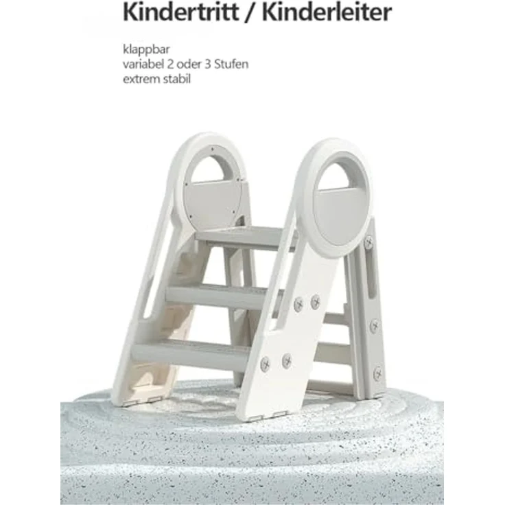 habeig Tritthocker Klappbarer Kindertritt 2-3 Stufen 65 cm Höhe bis 75 kg Kinderleiter, 2-3 Trittstufen einstellbar – Bild 4