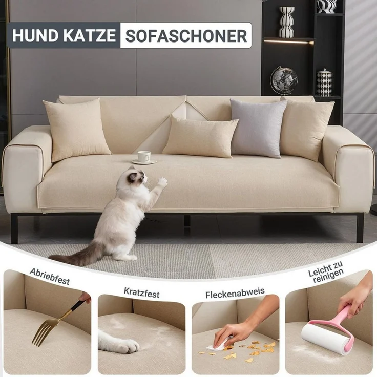 Agger Sofaschoner Sofa Überzug Weiche Chenille Sofabezug Hund Katze Sofaschoner, Anti Rutsch Vintage Couch Überzug für 1 2 3 4 Sitzer Sofa – Bild 3