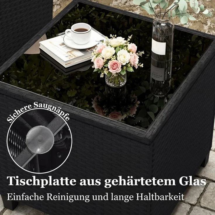COSTWAY Balkonset, (3-tlg), Gartenmöbel Set Rattan mit Kissen, 2 Stühlen, Tisch – Bild 3