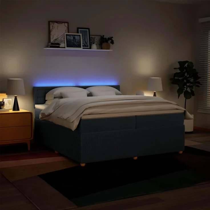 vidaXL Boxspringbett mit Matratze Blau 200x200 cm Stoff 3289883 – Bild 5