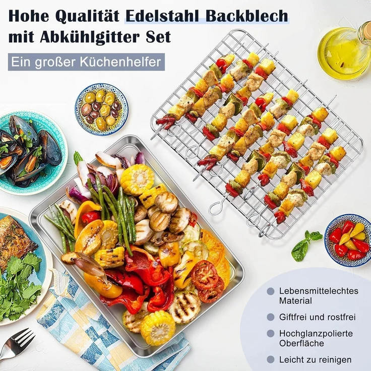 Homikit Backblech mit Abkühlgitter Edelstahl Rechteckig 31,5x24,6x2,5cm – Bild 5