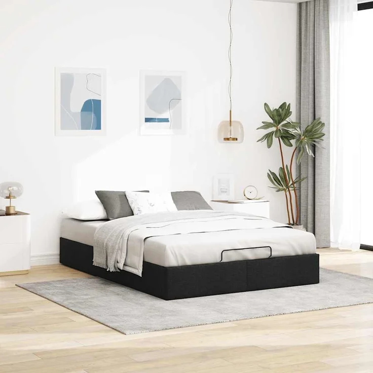 vidaXL Ottoman-Bett ohne Matratze Schwarz 140x190 cm Stoff 3310877 – Bild 2
