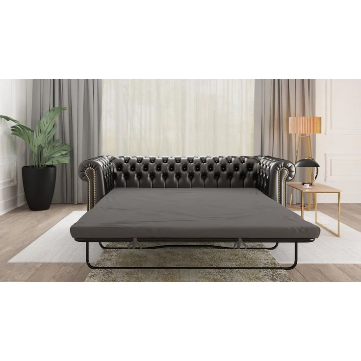 S-Style Möbel Chesterfield-Sofa Jeff, 3-Sitzer mit Schlaffunktion aus veganem Leder mit Holzfüßen, 3-Sitzer mit Schlaffunktion, mit Wellenfederung – Bild 3