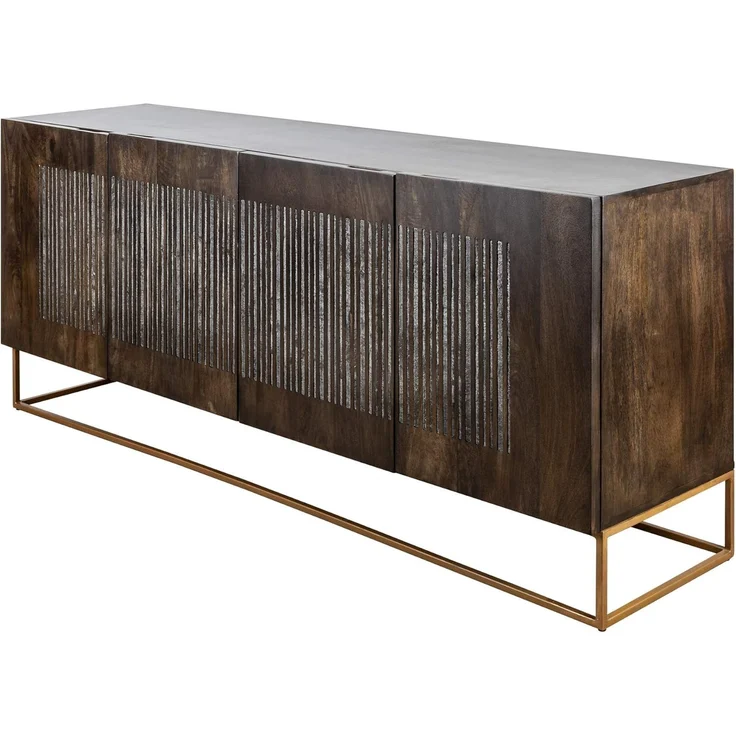 riess-ambiente Sideboard ONYX 180cm dunkelbraun / gold (Einzelartikel, 1 St), Massivholz · Achat · Edelstein · Metall · Kommode · Wohnzimmer – Bild 1