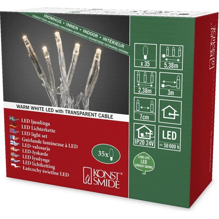 Konstsmide 6352-123 Micro LED Lichterkette / für Innen (IP20) / 24V Innentrafo / 35 warm weiße Dioden / transparentes Kabel