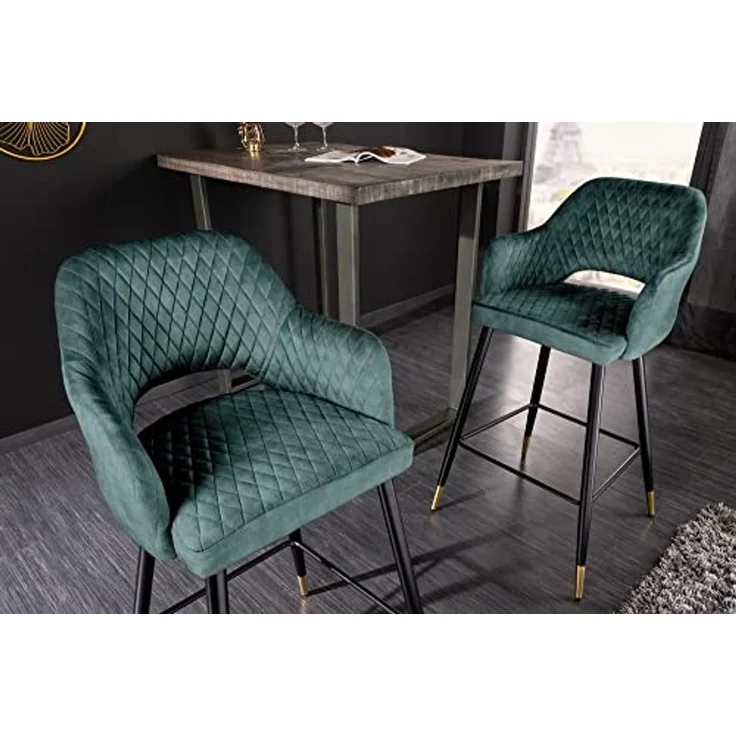 riess-ambiente Barhocker PARIS petrol / schwarz-gold (Einzelartikel, 1 St), Samt · mit Armlehne · Metall · Esszimmer · Retro – Bild 2