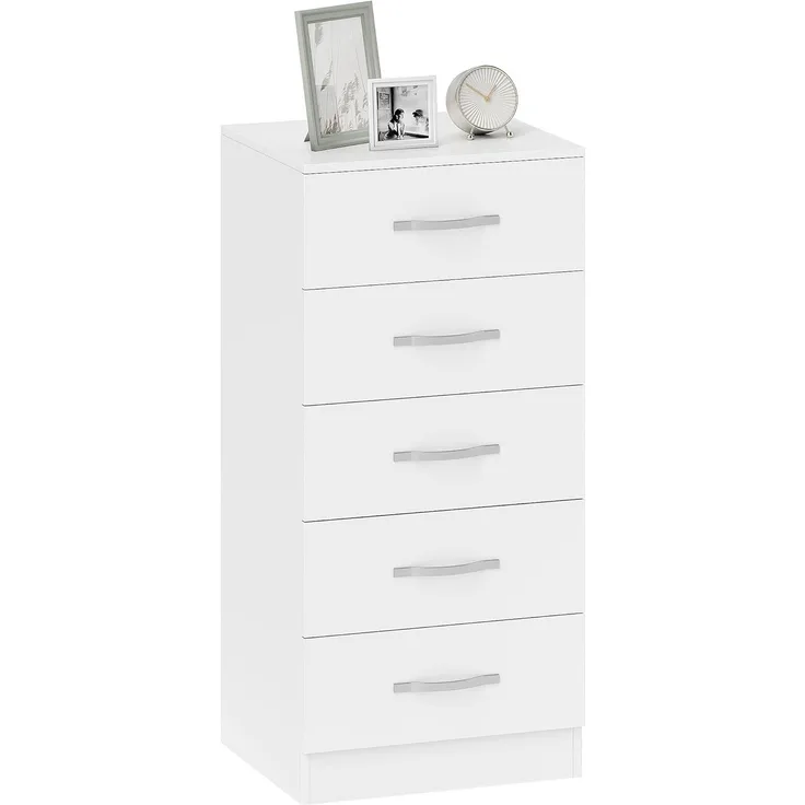 HOMCOM Kommode mit 5 Schubladen, für Kleidung und Utensilien (Schubladenschrank, 1 St, Sideboard), für Wohnzimmer, Schlafzimmer, Weiß