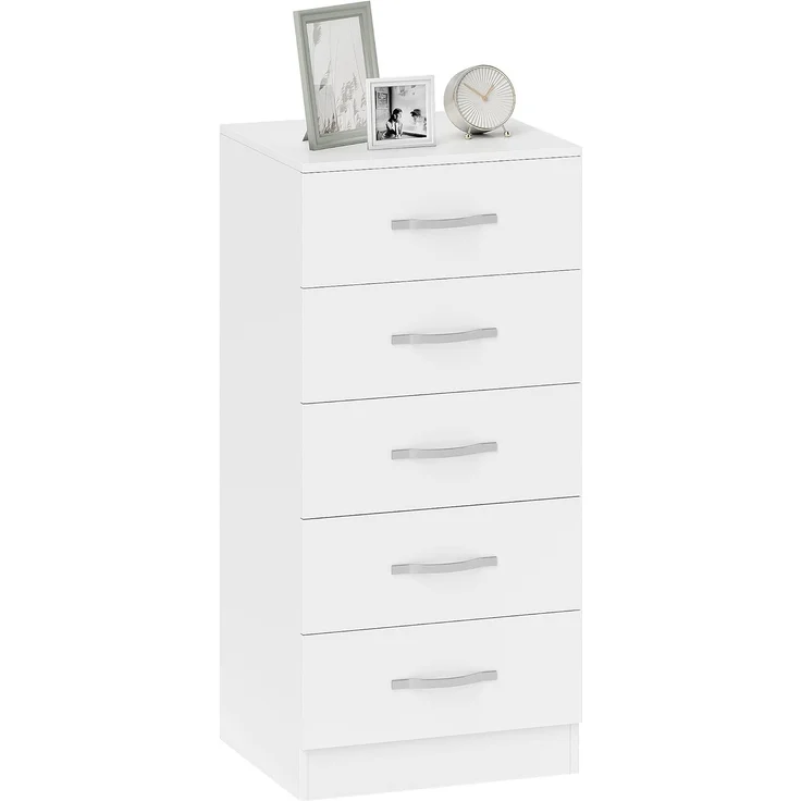 HOMCOM Kommode mit 5 Schubladen, für Kleidung und Utensilien (Schubladenschrank, 1 St, Sideboard), für Wohnzimmer, Schlafzimmer, Weiß – Bild 1