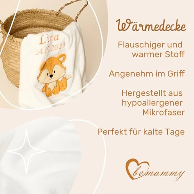Be Mammy Personalisierte Babydecke mit 3D Applikation Warme Kuscheldecke mit Namen und Geburtsdatum; Perfektes Baby Geschenk; Blanket; Krabbeldecke BE20-280 (Weiß - Junge) – Bild 4