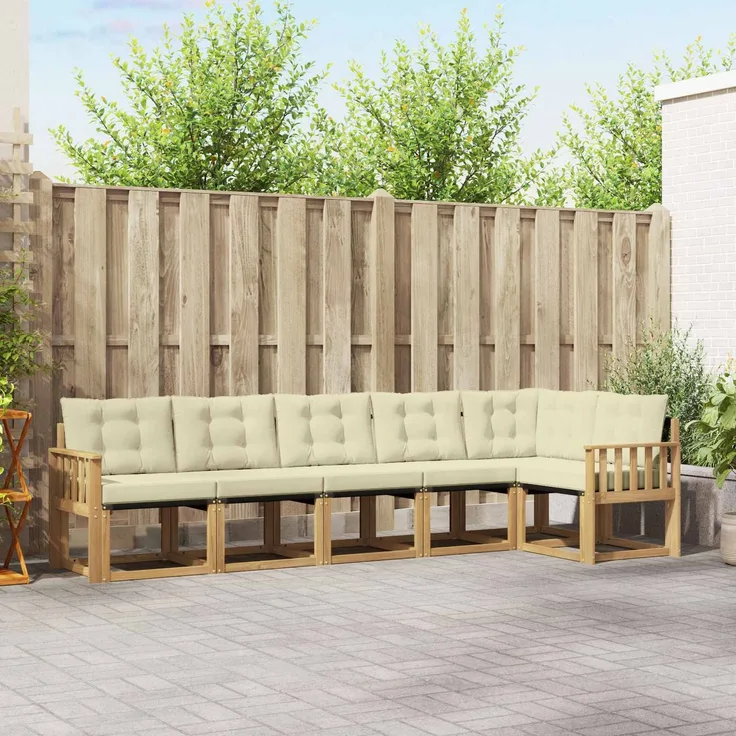 vidaXL Outdoor-Sofagarnitur 6 stk. 6-Sitzer Weiß und Creme 3389520