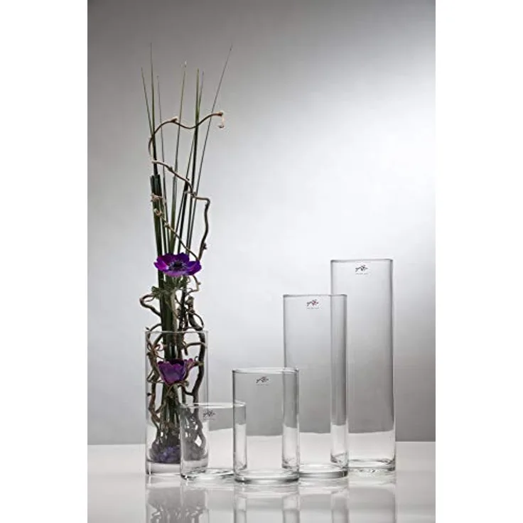Sandra Rich Glasvase Cyli klar zylindrisch, Höhe 15 cm, Durchmesser 9 cm, robustes Glas, ideal für Blumen und Deko