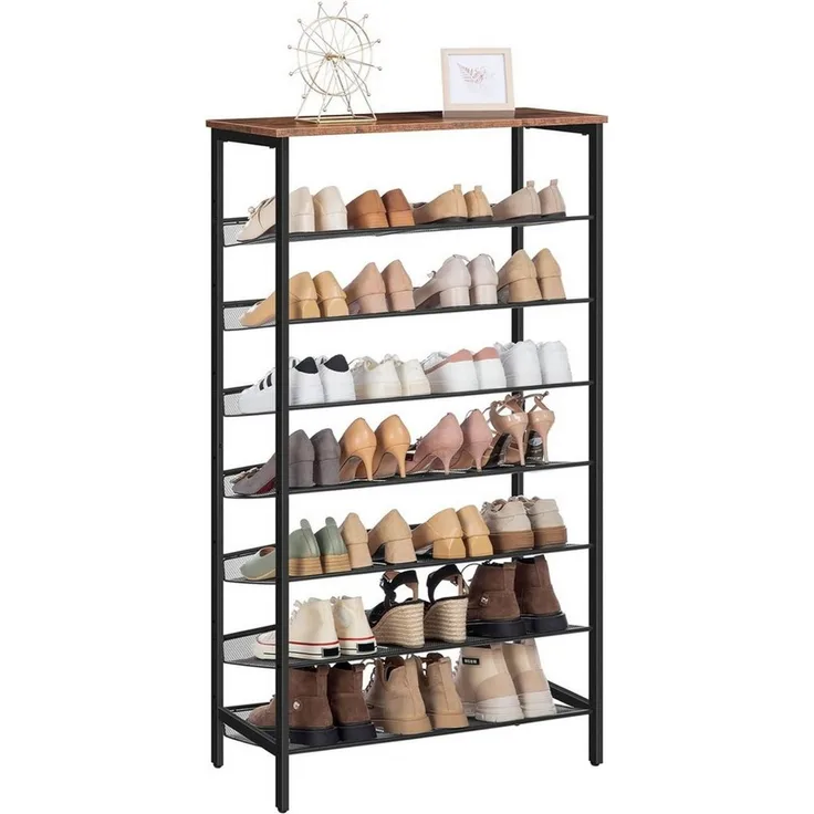 Hoobro Schuhregal Große schmal Schuhablage, 8-stöckiges Schuhschrank hoch, Metall, für 24-32 Paar, für Eingang, Flur