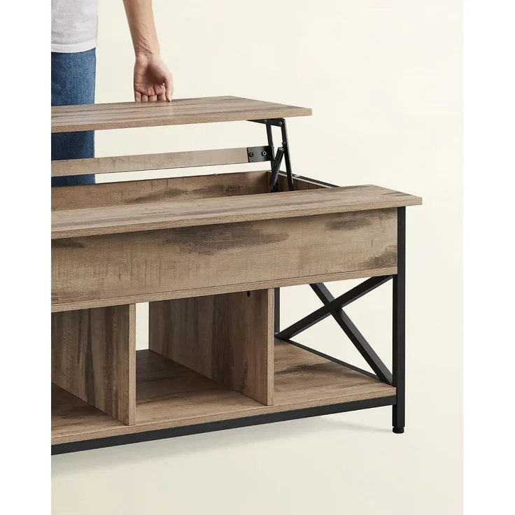 Vasagle höhenverstellbarer Wohnzimmertisch, X-Streben, Spanplatte/Stahl Kamelbraun, 60x100 x (48-62) cm – Bild 6