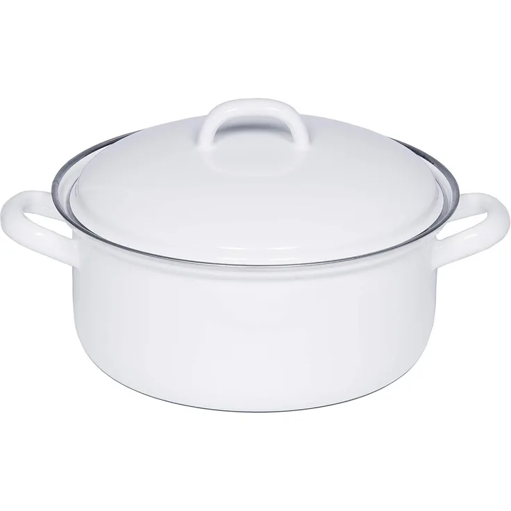 Riess Kasserolle mit Deckel aus Emaille 22 cm Weiss