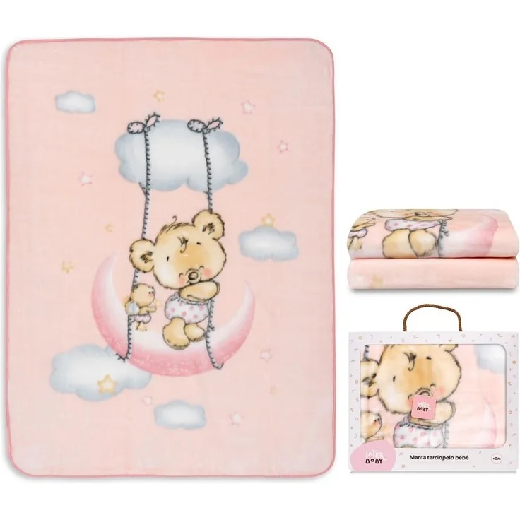 Interbaby Kinderdecke - Babydecke winter für Wiege "Osito Nube rosa" · 110x140 cm · Kuscheldecke flauschig weiche decke baby für kinderbet