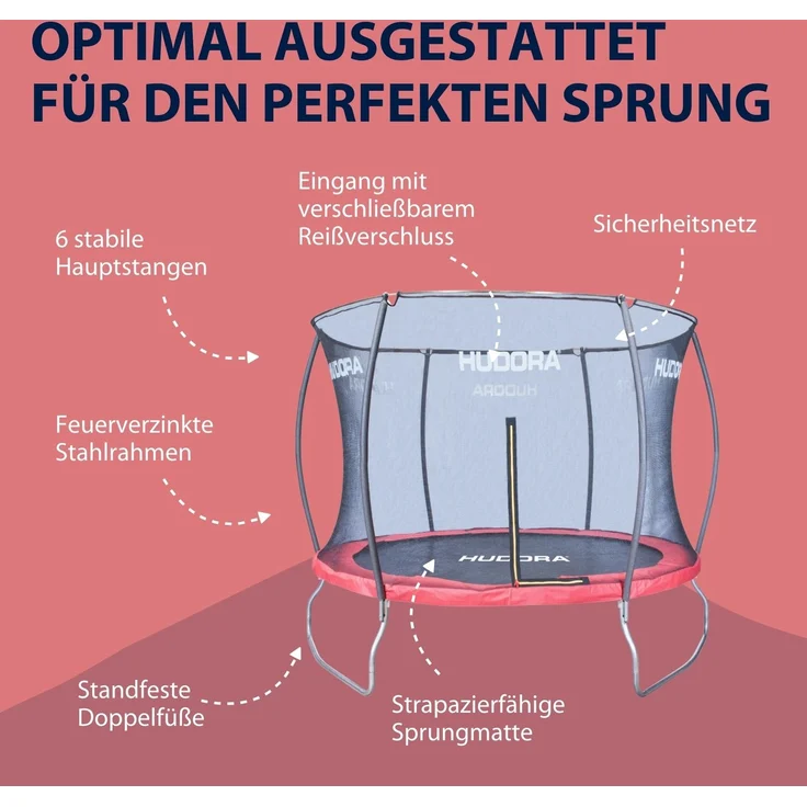 HUDORA 'Fantastic Trampolin 300V', mit Sicherheitsnetz, für die ganze Familie, max. belastbar bis 100 kg, 300 cm Durchmesser, rot, ab 3 Jahren – Bild 20