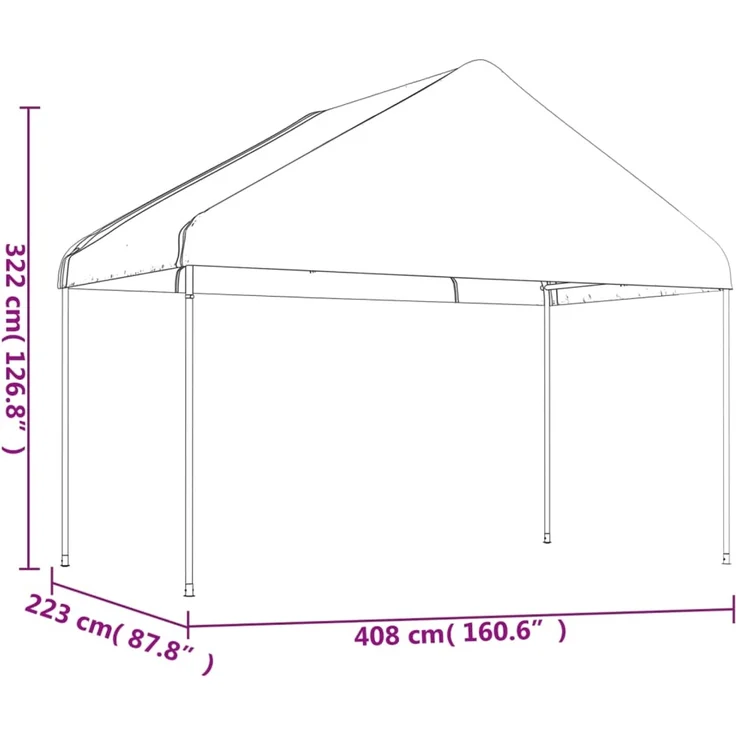 Gartenpavillon, Pavillon mit Dach Weiß 4,08 x 2,23 x 3,22 m Polyethylen – Bild 4