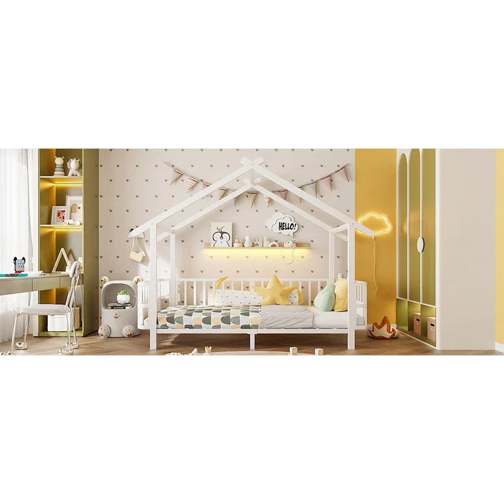 ZUBALIYA Kinderbett 90 × 200 cm, Metall, Schutzgitter, Weiß – Bild 16