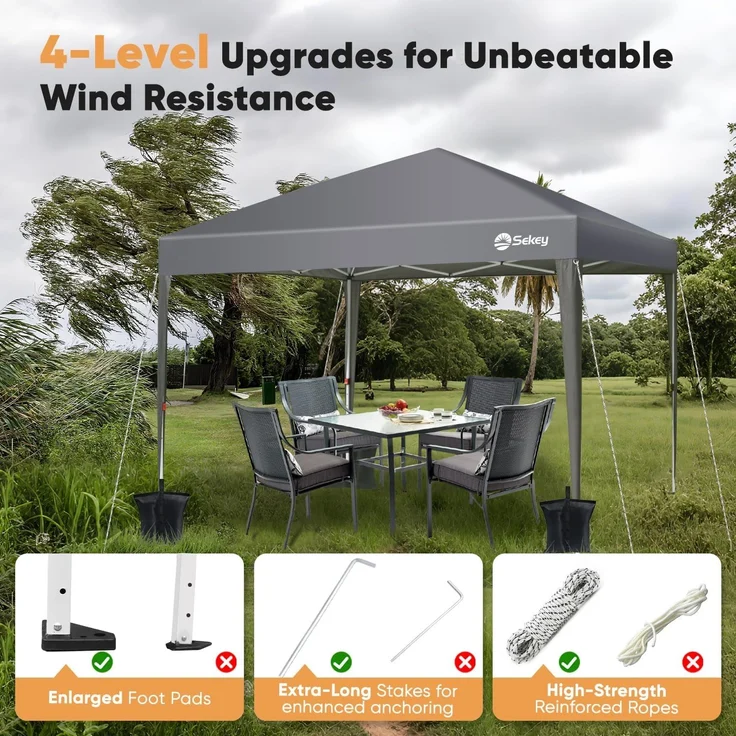 Pop Up Pavillon 3x3m, Wasserdicht Stabil Winterfest, Faltbar, Grau – Bild 5