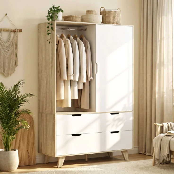 HOMCOM Kleiderschrank, MDF, Kiefernholz, Eiche+Weiß, 120 x 50 x 187,5 cm – Bild 8