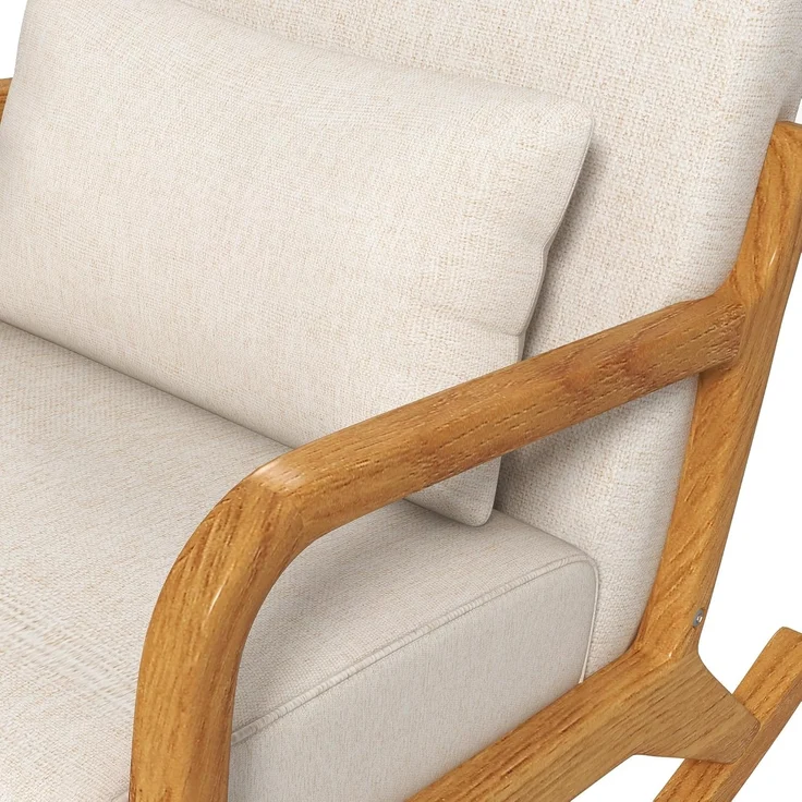 HOMCOM Schaukelstuhl Schwingsessel Relaxsessel mit weicher Polsterung (Schaukelsessel, 1 St), für Schlafzimmer, Wohnzimmer, Creme – Bild 9