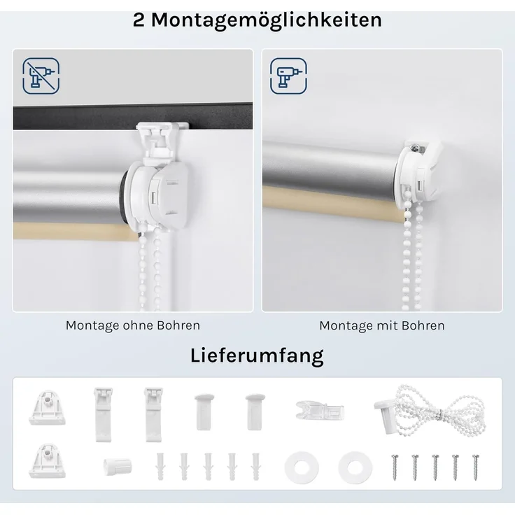 WOLTU Verdunklungsrollo ohne Bohren Beige 110x160 cm (BxH), Thermorollo Klemmfix Fensterrollo Seitenzugrollo easyfix Verdunkelung Rollos Sichtschutz und Sonnenchutz, Klemmrollo für Fenster & Tür – Bild 5