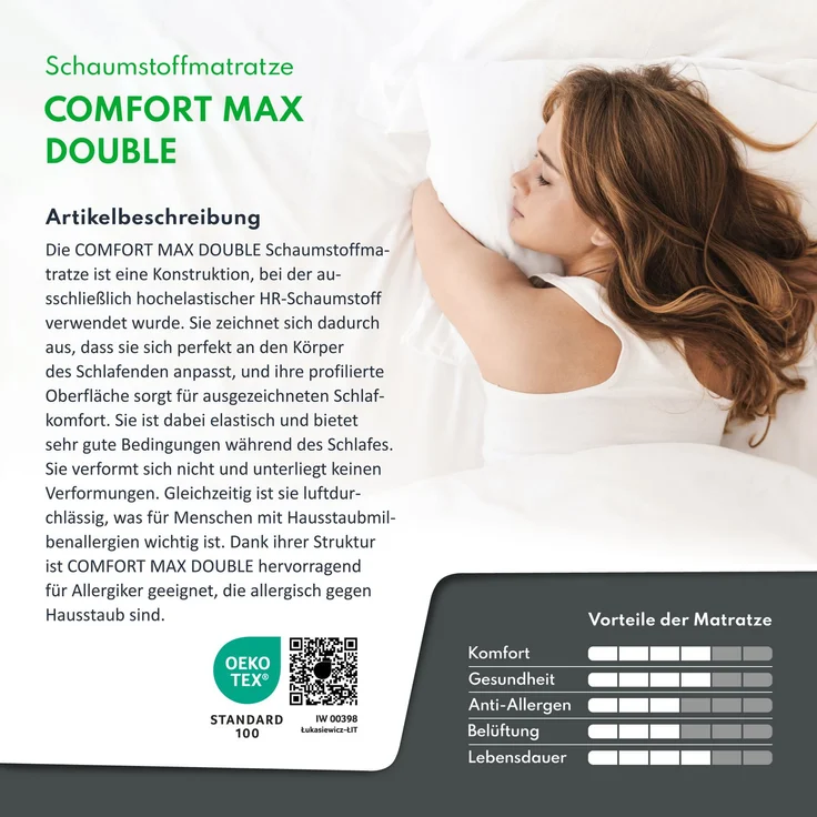 'Comfort Max Double' Kaltschaummatratze, 7-Zonen, H3, Höhe 20 cm, 80x200 cm – Bild 4