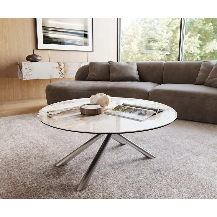 Couchtisch Edge Rund 100x100 cm Keramik Minas Melange Sarity Edelstahl gebürstet