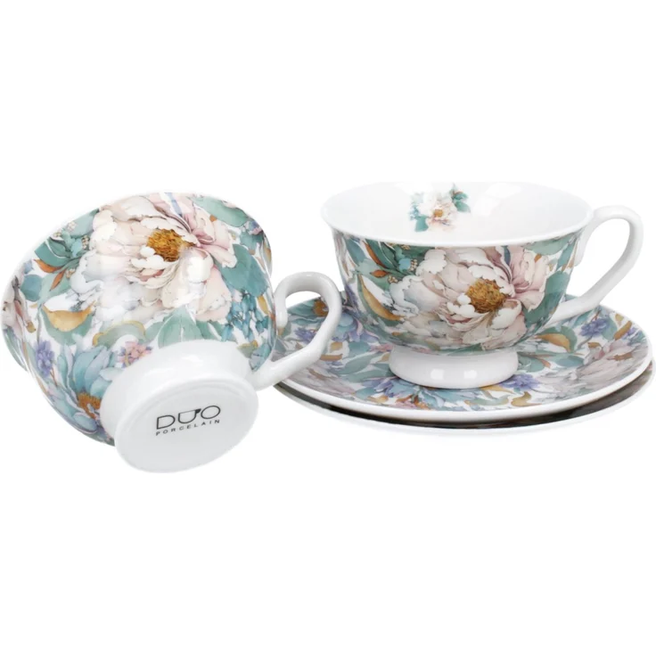 DUO 2er-Set Tassen PEONY WHITE, 250 ml mit Untertassen, New Bone China Porzellan, in Geschenkbox – Bild 4